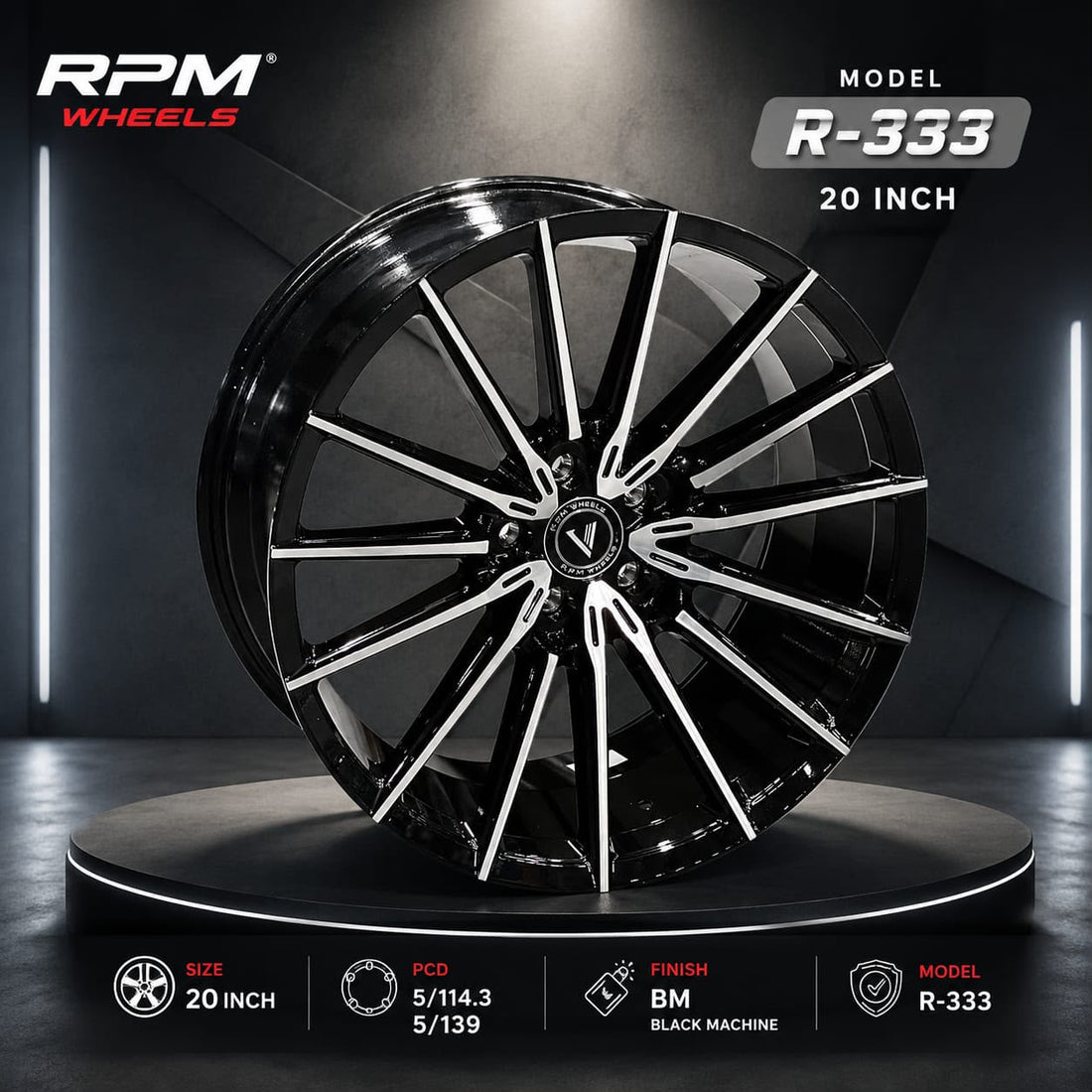 RPM Wheels R-333 Alloy Wheel 20 Inch (5x114.3 & 5x139) Black Machine