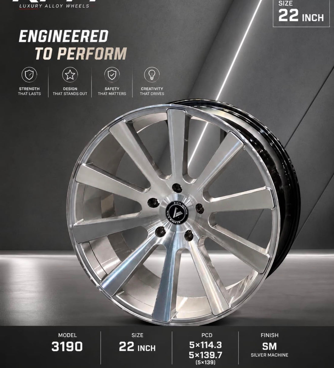 RPM 3190 22 Inch Alloy Wheel 5x139 Silver Machine
