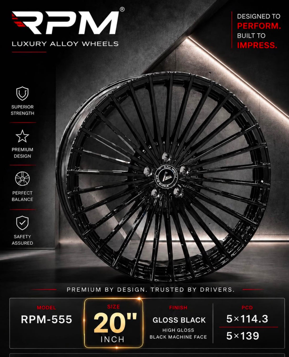 RPM 555 Alloy Wheel 20x5x114.3 Gloss Black