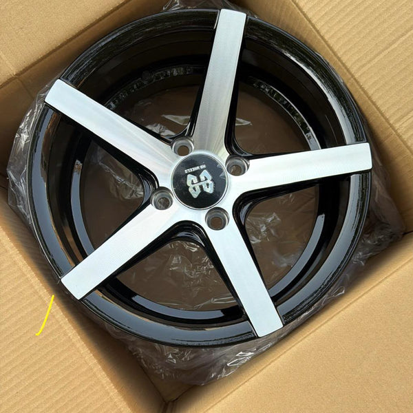 HB Wheels 14x6.5 Inch 4x100 Alloy Wheels Black Machined