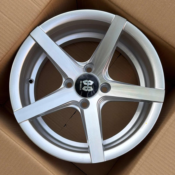HB Wheels 14x6.5 Inch 4x100 Alloy Wheels Silver Machined
