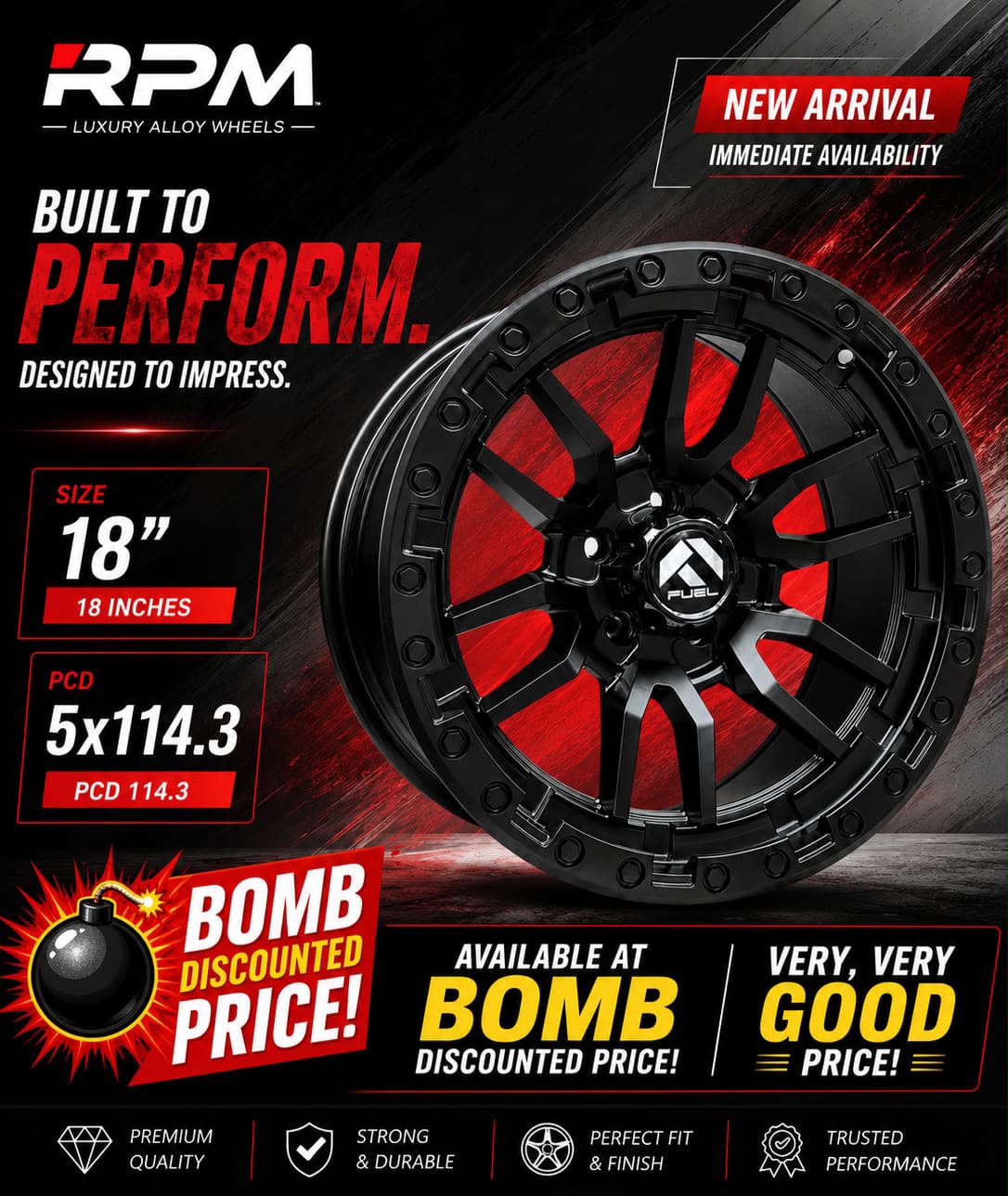 Fuel Style Alloy Wheel Set of 5 18 Inch 5x114.3 Matte Black