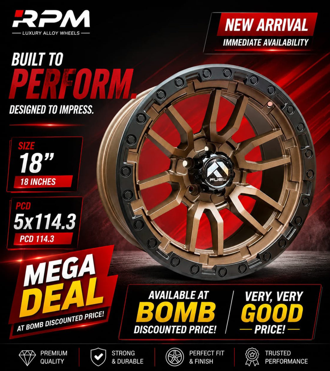 Fuel Style Alloy Wheel Set of 5 18 Inch 5x114.3 Bronze